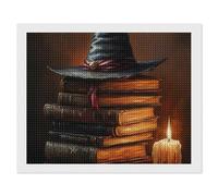 Witch Hat Spells Diamond DIY Painting Kits Horizontal Round Full Drill Digital Art Craft for Home Office Wall Decor 16"x20"