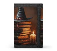 Witch Hat Spells Trifold Men's Wallets with 8 Card Slots & Key Hook Slim Travel Purse Money Clip
