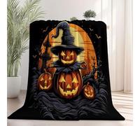 Witch Hat Spooky Pumpkin Moon Blanket Halloween Throw Blankets Gifts for Women Girls for Bed Room Couch Decor Soft Lightweight Warm Cozy 59"x79"