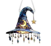 Witch Hat Sun Catchers for Windows, Vintage Acrylic Sun Catcher, Gothic Stained Glass Window Hangings for Window Bedroom Car Garden Halloween Ornaments, Witch Gifts