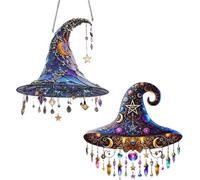 Witch Hat Suncatcher,Graddi Spellshine Magical Hat,Spell Shine Personalized Moonlight Witch Window Hanging Sun Catcher Decor,Halloween Suncatcher Stained Glass Ornament(2pcs)