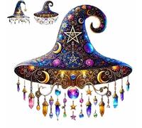 Witch Hat Suncatcher,Graddi Spellshine Magical Hat,Spell Shine Personalized Moonlight Witch Window Hanging Sun Catcher Decor,Halloween Suncatcher Stained Glass Ornament(#A)