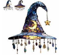 Witch Hat Suncatcher,Graddi Spellshine Magical Hat,Spell Shine Personalized Moonlight Witch Window Hanging Sun Catcher Decor,Halloween Suncatcher Stained Glass Ornament(#B)