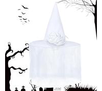 Witch Hat White Cosplay Party Costume Headpiece with Veil and Flower