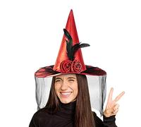 Witch Hat,Witch Cosplay Hat with Veil and Flower | Portable Halloween Costume Accessory for Women Holiday Parade Fantasy Festival School Play