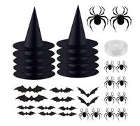 Witch Hat | Witches Hats Halloween Decor - with 164ft String Spider Stickers Costume Accessories for Front Porch Window Entrance Yard Tree Ceiling Wall Front Door