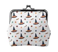 Witch Hat with Flowers Women's Leather Coin Purse, Small Change Pouch with Kiss-Lock Clasp Closure Buckle Wallet for Girl Gift