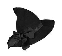 Witch Hat With Rose Bow - Wide Brim Pointed Hat for Women & Girls - Gothic Knitted Cap - Halloween Costume Accessory