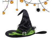 Witch Hats - Black Green Colour, Non-Slip, Adjustable Elastic Band, Women's Witch Hat, Halloween Costume, Black Witch Hats, Party Hat Costûme Accessory, Costume Hat for Halloween Party