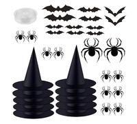 Witch Hats, Black Hangable Witches Hat with 164ft Cord Floating Halloween Decoration with Stickers, Costume Accessories, Spooky Ambiance for Home Yard Porch Ceiling Party