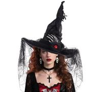 Witch Hats For Halloween,Pointed Wide Brim Hat,Halloween Decorative Witch Hat With Finger Bone And Spider - For Masquerade Ball Party Stage Show Christmas Daily Use