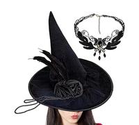 Witch Hats for Women | Necklace and Headpiece Set Costume with Gem | Witch Costume Accessories | for Parties, Carnival, Role Play, Masquerade, Teen Girls, Moms, Ladies,