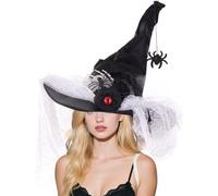 Witch Hats For Women - Pointed Lace Gothic Headpiece Witch Costume Hat with Finger Bone and Spider - For Masquerade Ball Party Stage Show Christmas Daily Wear