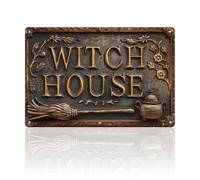 Witch House Tin Sign - Witchy Home Decor, Vintage Metal Tin Decor Plaque, Gothic Decor, Witcher Magic Retro Wall Art Sign, Halloween Wall Deco or Home Farmhouse Kitchen Garage Porch 8x12 In