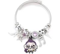 Witch Idol Series Bracelet - K-POP Inspired Purple Character Bangle with Crystal Charms - Stainless Steel Open Cuff for Women, Fans & Collectors