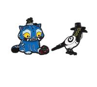 Witch Idol Series Brooch Set - Moro the Demon Cat & Crowly the Watcher Pins - Fantasy K-POP Inspired Enamel Badges for Fans & Collectors