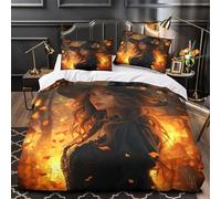 Witch in autumn 3D Digital Print Duvet Cover 3pc Premium Microfibre Concealed Fantasy Halloween Duvet Cover 2 Pillowcases Lightweight Stain-Resistant Teens Young Adults Super king（260x220cm）