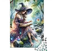 Witch in Forest1000 Pieces Cardboard Forest Witch Jigsaw Puzzle Set Adults Fun Family Game Concentration Training After School Activity 38x26cm/1000pcs