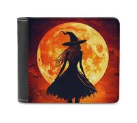 Witch in Moon Leather Men's Bifold Wallet Minimalist Coin Purse with Hidden Slots Simple Credit Card Holder Gifts