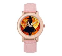 Witch in Moon Women's Wrist Watches Leather Strap Watch Ladies Three-Hand Round Case Watches