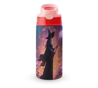 Witch in The Mysterious Forest Flip-top Water Bottle 12 Oz | Push Button Lid | Reusable Leakproof Tumbler for Travel And Sports | Vacuum Insulated Stainless Steel Cup | BPA-Free | Pink