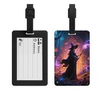 Witch in The Mysterious Forest Luggage Tags for Suitcases with Address Card - Personalized Travel ID Bag Tags, Reinforced Durable Loop, Cute Unique TPU Name Identifier for Quick Spot, Witch in the