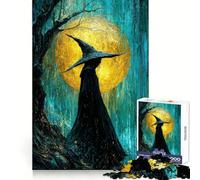 Witch in The Rain with Moon 1000 Piece Jigsaw Puzzles for Teenagers Logical Skill Leisurely Pursuit Precise Join Fine Xmas Gift (38x52cm)