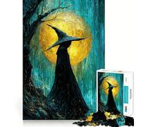 Witch in The Rain with Moon Adults 1000 Piece Jigsaw Puzzle Think Exercise Game Zero Gap Bonding Activity for Loved Ones (38x52cm)