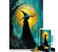 Witch in The Rain with Moon Jigsaw for Teenagers1000 Pieces Mental Boost Game Burr Free Clean Cut Pieces Easy to Learn Family Enjoyment (50x75cm)