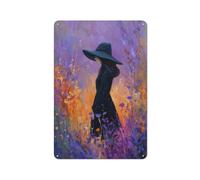 Witch in The Wildflowers Field Fantasy Tin Metal Signs Wall Art Decorations for Bar Pub Club Cafe Room Farmhouse White 30x20cm