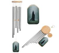 Witch in The Woods with Broom Dark Fantasy Wind Chimes Memorial Deep Tone Windchime with 6 Aluminum Tubes Outdoor Backyard Garden Decoration