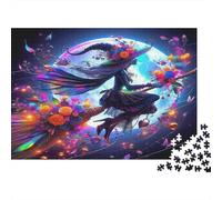 Witch Jigsaw Puzzle Witch Broom 1000 Pieces for Seniors Brain Training Holiday Puzzle 38x26cm/1000pcs