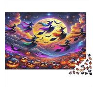 Witch Jigsaw Puzzle Witches Bats Pumpkins 1000 Pieces for Adults Kids 12+ Educational Game Challenging Gift 52x38cm/1000pcs