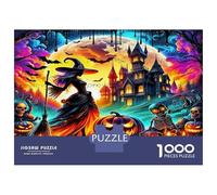 Witch Jigsaw Puzzles 1000 Pc Recycled Paper Witch with A Black Cat at A Haunted Castle for Adults Kids Hard Difficult Challenge Educational Game Home Activity 52x38cm/1000pcs