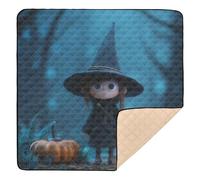 Witch Kid with & Pumpkin Large Non-Slip Baby Playmat for Floor Water Resistant Activity Entertainment Mat for Newborns Babies Infants Toddlers, 50'' x 50''