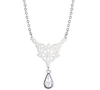 Witch Knot Necklace For Women Stainless Steel Hollow Out Celtic With Teardrop-shaped Amethyst Colorful Crystal Pendant Wiccan Symbol Jewelry Gifts