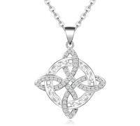 Witch Knot Necklace S925 Sterling Silver Cubic Zirconia Classic Irish Celtic Witch Knot Silver Irish Jewellery Gift for Women Men Christmas Birthday