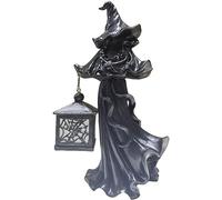 Witch Lantern Ornament, Cracker Barrel Ghost Witch Messengers with Lantern,Vintage Resin Witch Statues,Faceless Ghost Sculpture Halloween Decor for Home Outside qzjijosen