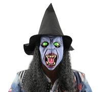 Witch Mask with Hair & Hat, Latex Halloween Horror Mask - Scary Old Witch Costume for Cosplay, Dress Up Parties & Decoration (Unisex for Men & Women)