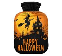 Witch Night Halloween Black Hot Water Bottle with Cover for Pain Relief Feet and Bed Warmer for Women, 2L