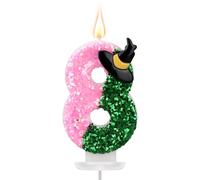 Witch Number Birthday Candles, Pink & Green Theme Number Cake Topper Birthday Cake Decoration for Anniversaries Wedding Baby Shower Party Supplies (8)