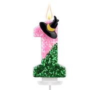 Witch Number Birthday Candles, Pink & Green Theme Number Cake Topper Birthday Cake Decoration for Anniversaries Wedding Baby Shower Party Supplies (1)