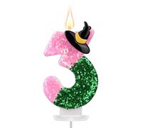 Witch Number Birthday Candles, Pink & Green Theme Number Cake Topper Birthday Cake Decoration for Anniversaries Wedding Baby Shower Party Supplies (3)