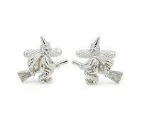 Witch on a Broomstick Cufflinks - Onyx Art CK399 Mens Novelty Gift Cuffs In Premier Life Packaging