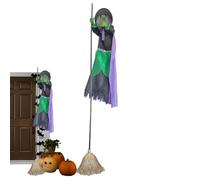 Witch on Broom Decoration | 9.84Ft Halloween Animated Witch Flying Decorations | Glowing Party Supplies for Garden Haunted House Indoor Outdoor Front Porch Walkway Entryway Cosplay