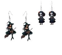 Witch on Broom Earrings, Halloween Earrings Studs for Women, Cute Spooky Gothic Halloween Earring, Festival Dangle for Costume Party, Holiday Celebration Outfit for Friends and Family(3pcs-a)