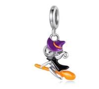 Witch on Broomstick Charm 925 Silver Compatible with Pandora Charms, Trollbeads, Chamilia, Biagi and Many Other UK Charm Bracelets.
