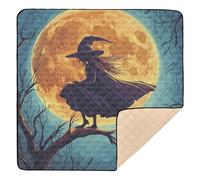 Witch on Halloween Moon Cute Foldable Baby Gym & Activity Mat for Floor Cozy Breathable Baby Kick Crawling Mat for Babies Infants Toddlers, 50'' x 50''