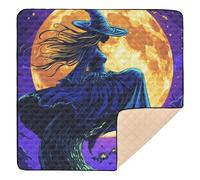 Witch on Halloween Moon Soft Foam Baby Activity Play Mat for Indoor Outdoor Lightweight Playroom Activity Mat for Baby Toddler Infant, 50'' x 50''