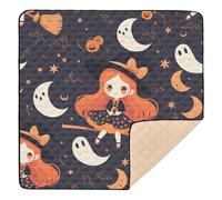 Witch on Halloween Moon Soft Padded Baby Activity Play Mat for Floor 1-Piecing Tummy Time Activity Mat for Baby Kids Toddlers Infants, 50'' x 50''